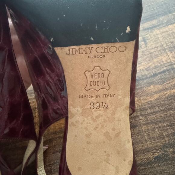 Jimmy Choo Bordeaux Croc Embossed Patent Leather Slingback Stiletto Heels - Picture 8 of 10